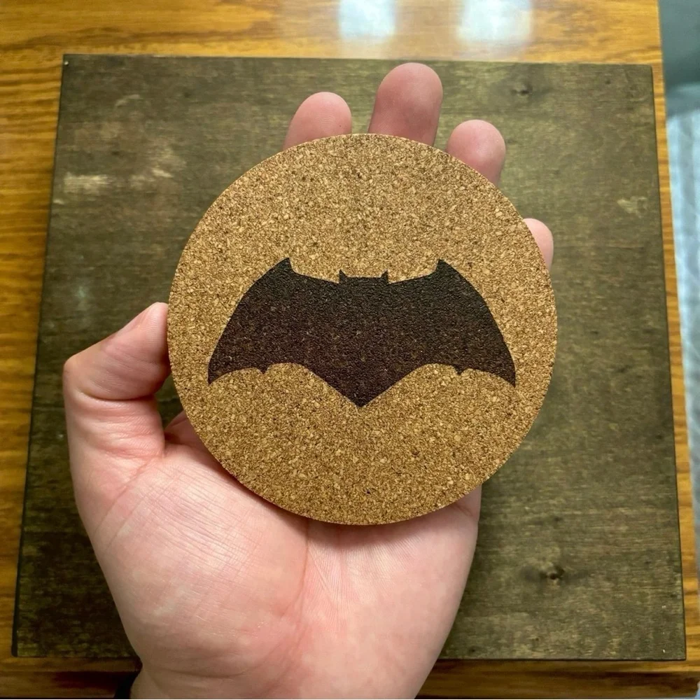 Batman Cinematic Logos Laser Engraved Cork Coasters Lot of 4